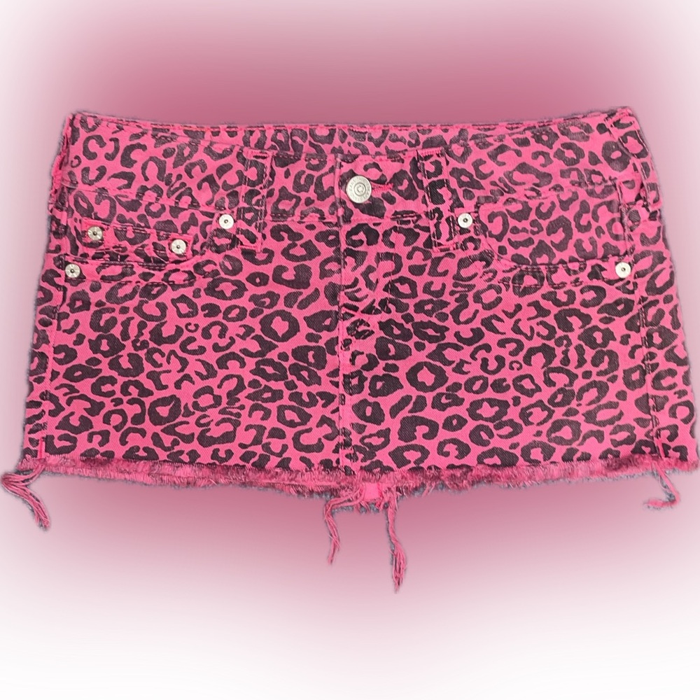 True religion pink leopard print mini skirt